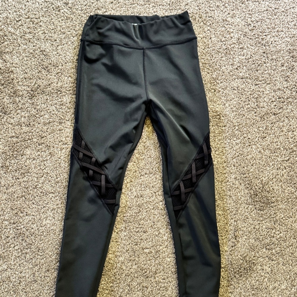 S2 Sportswear Womens Black Lattice Mesh Cutout Active Leggings Medium Good